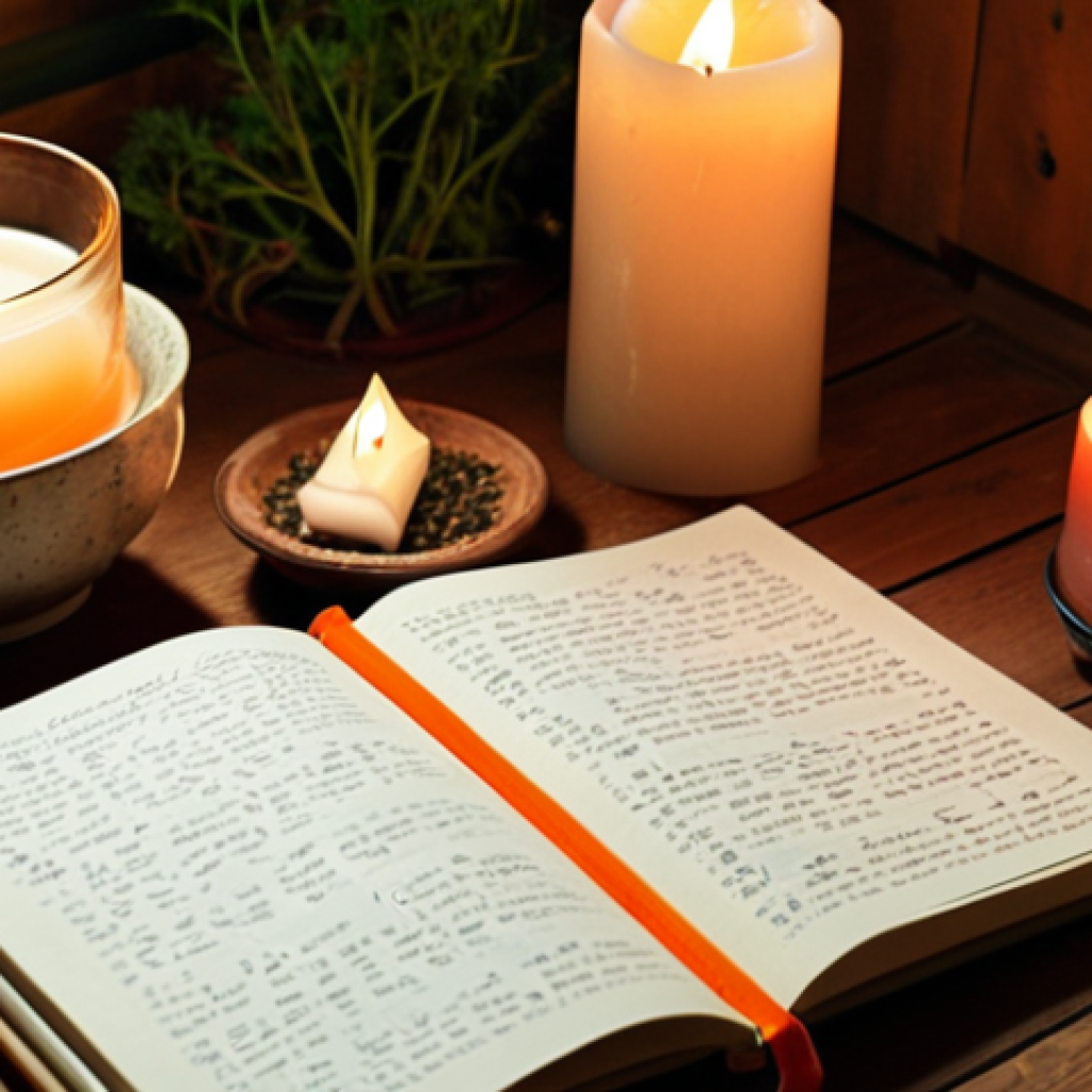 **

Prompt: *A student sitting at a wooden desk in a cozy room, illuminated by warm candlelight. Open notebook with handwritten notes resembling a "Lerntagebuch" (learning journal) next to a steaming cup of Kräutertee (herbal tea). Soft focus, nostalgic atmosphere, invoking the feeling of peaceful Selbstreflexion (self-reflection) and mindful learning.*

**