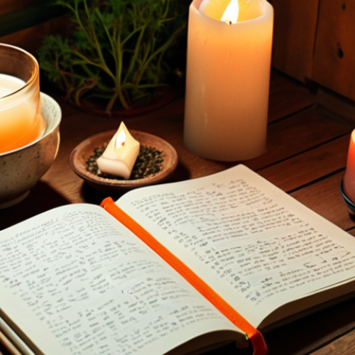 Home 13 **
Prompt: *A student sitting at a wooden desk in a cozy room, illuminated by warm candlelight. Open notebook with handwritten notes resembling a "Lerntagebuch" (learning journal) next to a steaming cup of Kräutertee (herbal tea). Soft focus, nostalgic atmosphere, invoking the feeling of peaceful Selbstreflexion (self-reflection) and mindful learning.*
**