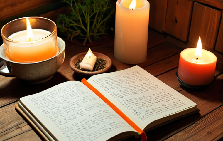 **
Prompt: *A student sitting at a wooden desk in a cozy room, illuminated by warm candlelight. Open notebook with handwritten notes resembling a "Lerntagebuch" (learning journal) next to a steaming cup of Kräutertee (herbal tea). Soft focus, nostalgic atmosphere, invoking the feeling of peaceful Selbstreflexion (self-reflection) and mindful learning.*
**