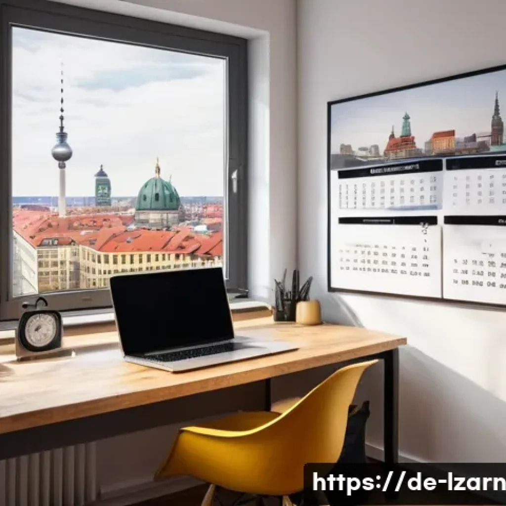목표 달성을 위한 SMART 기법 활용하기 - A modern German home office setting with a young adult focused on goal-setting at a desk, surrounded...