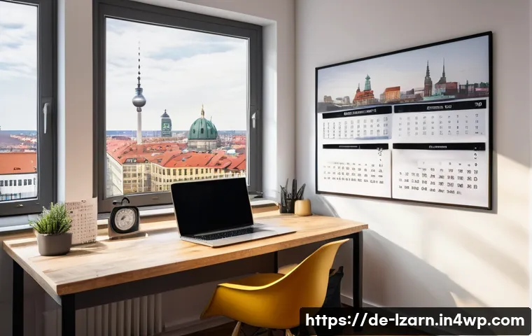 목표 달성을 위한 SMART 기법 활용하기 - A modern German home office setting with a young adult focused on goal-setting at a desk, surrounded...
