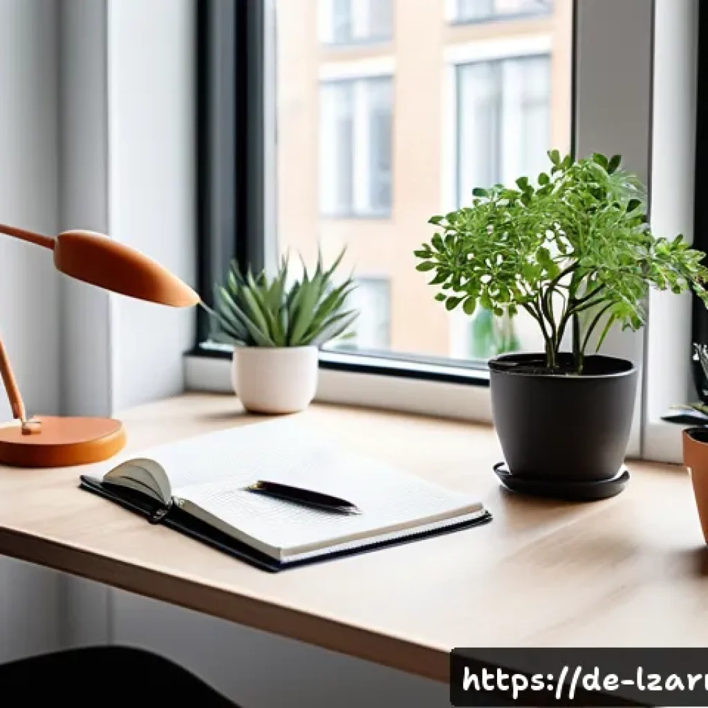 학습 루틴의 성공적인 실행을 위한 계획 - A modern, minimalist home study setup in a bright room with large windows letting in natural dayligh...