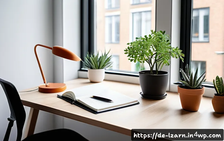 학습 루틴의 성공적인 실행을 위한 계획 - A modern, minimalist home study setup in a bright room with large windows letting in natural dayligh...